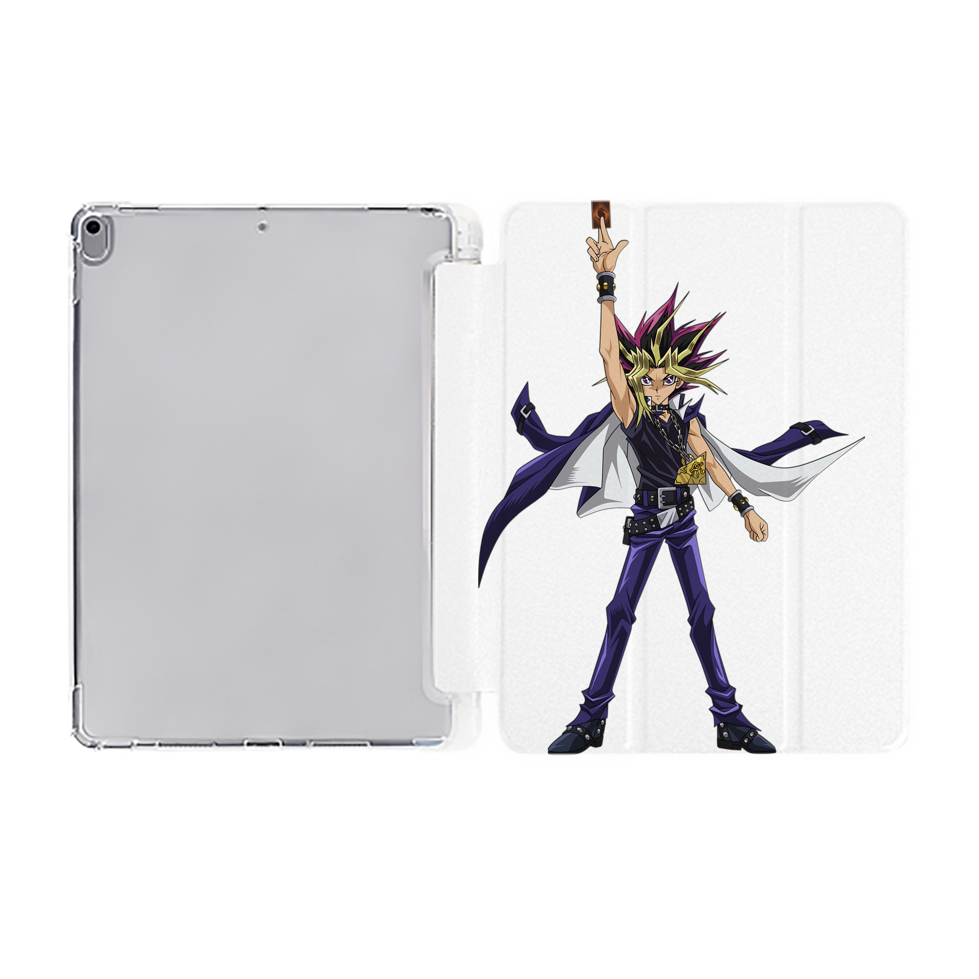 （画像用） 遊☆戯☆王 Yu-Gi-Oh! IPad ケース ペン収納付き 三つ折りスタンド PUレザー×シリコン 対応機種9.5/10.5/10.9インチ